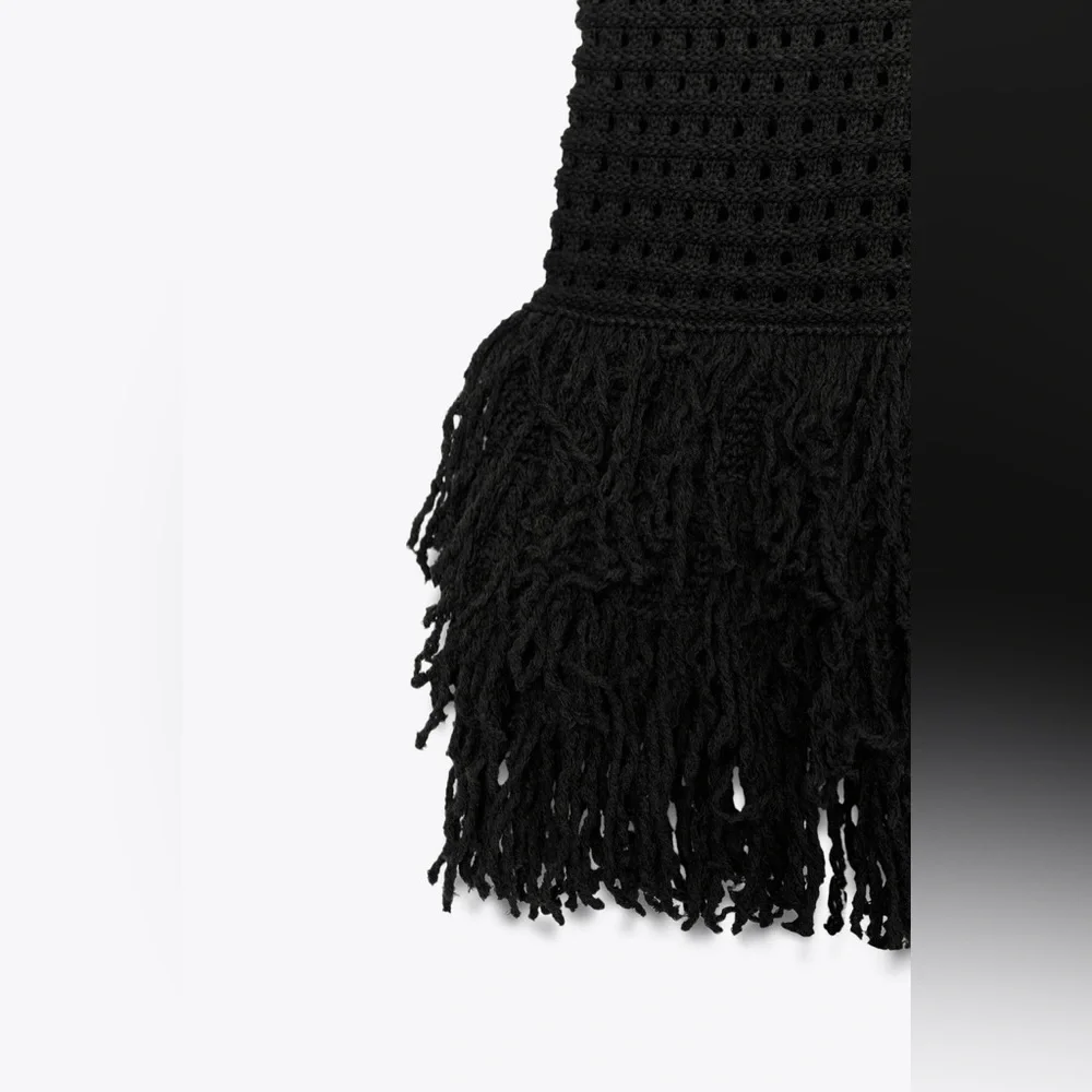 NWT ZARA Fringed Check Knit Sleeveless Top Eco-Friendly Black Size M - Picture 5 of 10